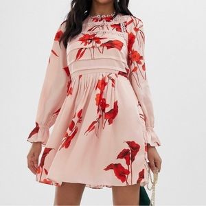 NWT- Ted Baker London Floral Mini Dress in Pink and Red